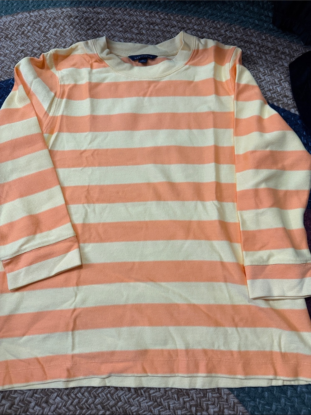 Lands' End Striped Long Sleeve Top in Orange & Cream Size Medium